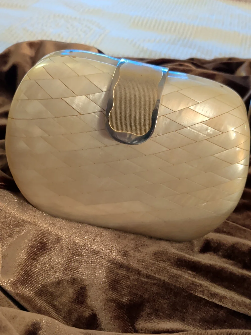 Mother Of Pearl/ Lucite -Elegant Cream, diamond Design Bag